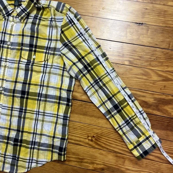 LRL Lauren Jeans Co Womens Plaid Shirt Button Up Size XL Yellow Lightweight - Picture 6 of 9